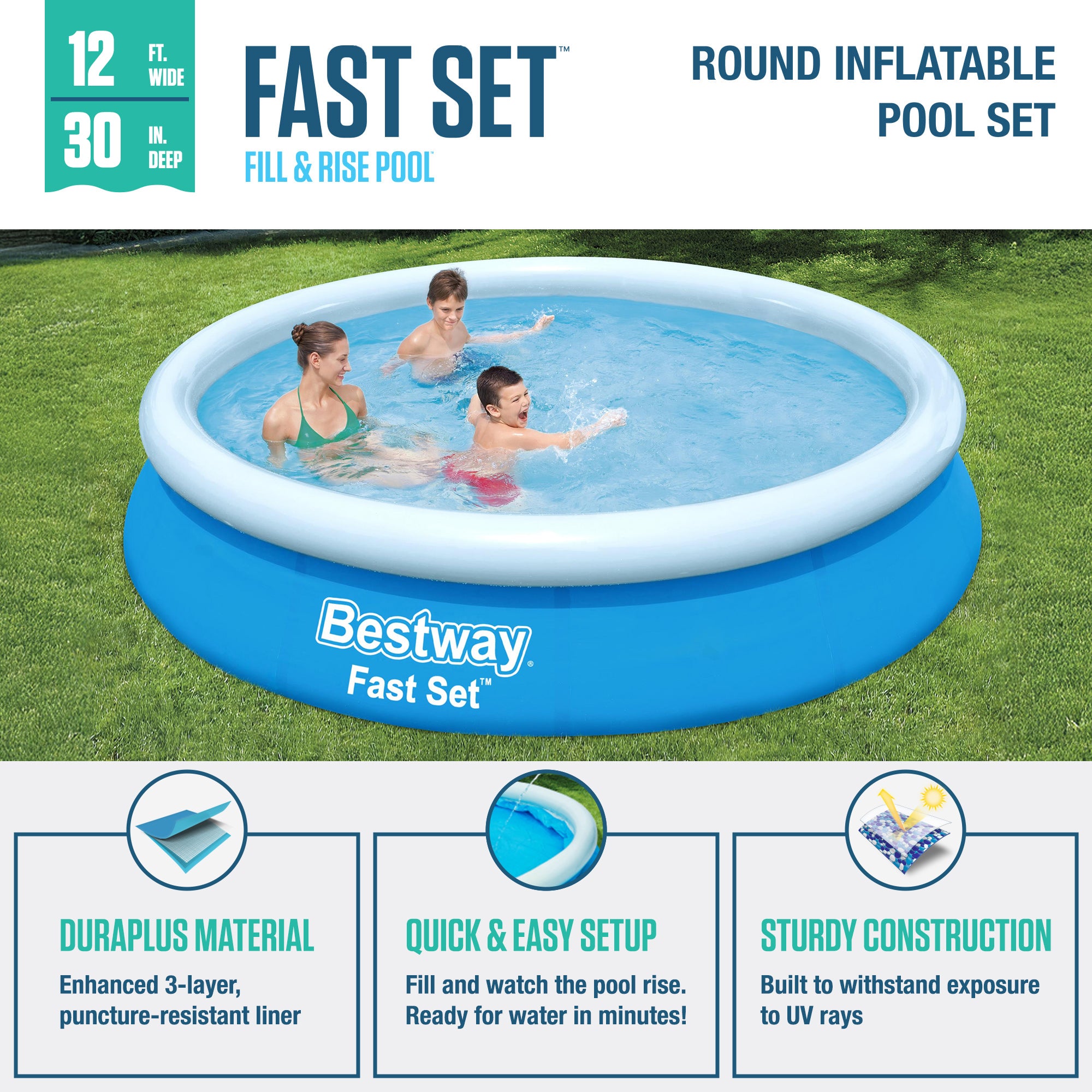 12' x 30" Fast Set Inflatable Above Ground Pool w/ Filter Pump(Open Box) - VMInnovations