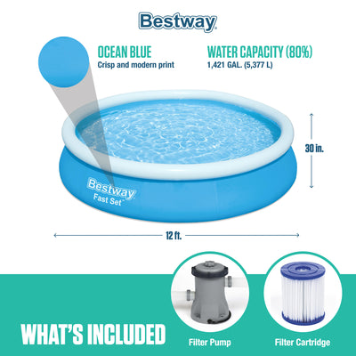 Bestway Fast Set Up 12ft x 30in Inflatable Above Ground Pool with Pump & Filter