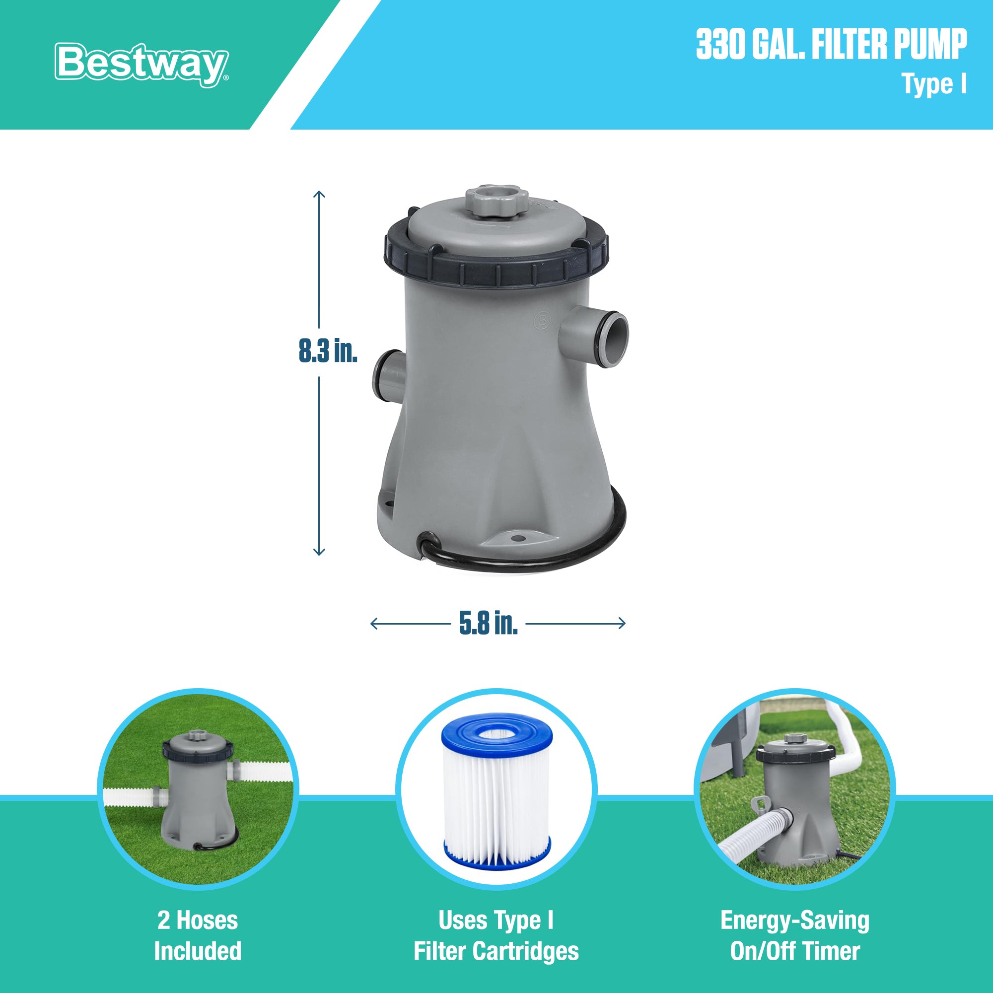 Bestway Fast Set Up 12ft x 30in Inflatable Above Ground Pool with Pump & Filter