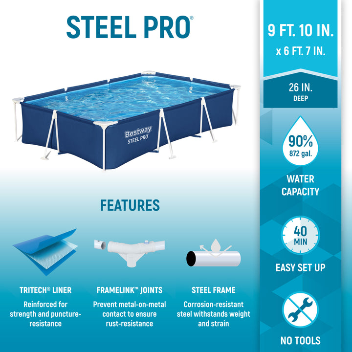 Bestway Steel Pro 9.8'x6.6'x26" Rectangular Above Ground Swimming Pool(Open Box)