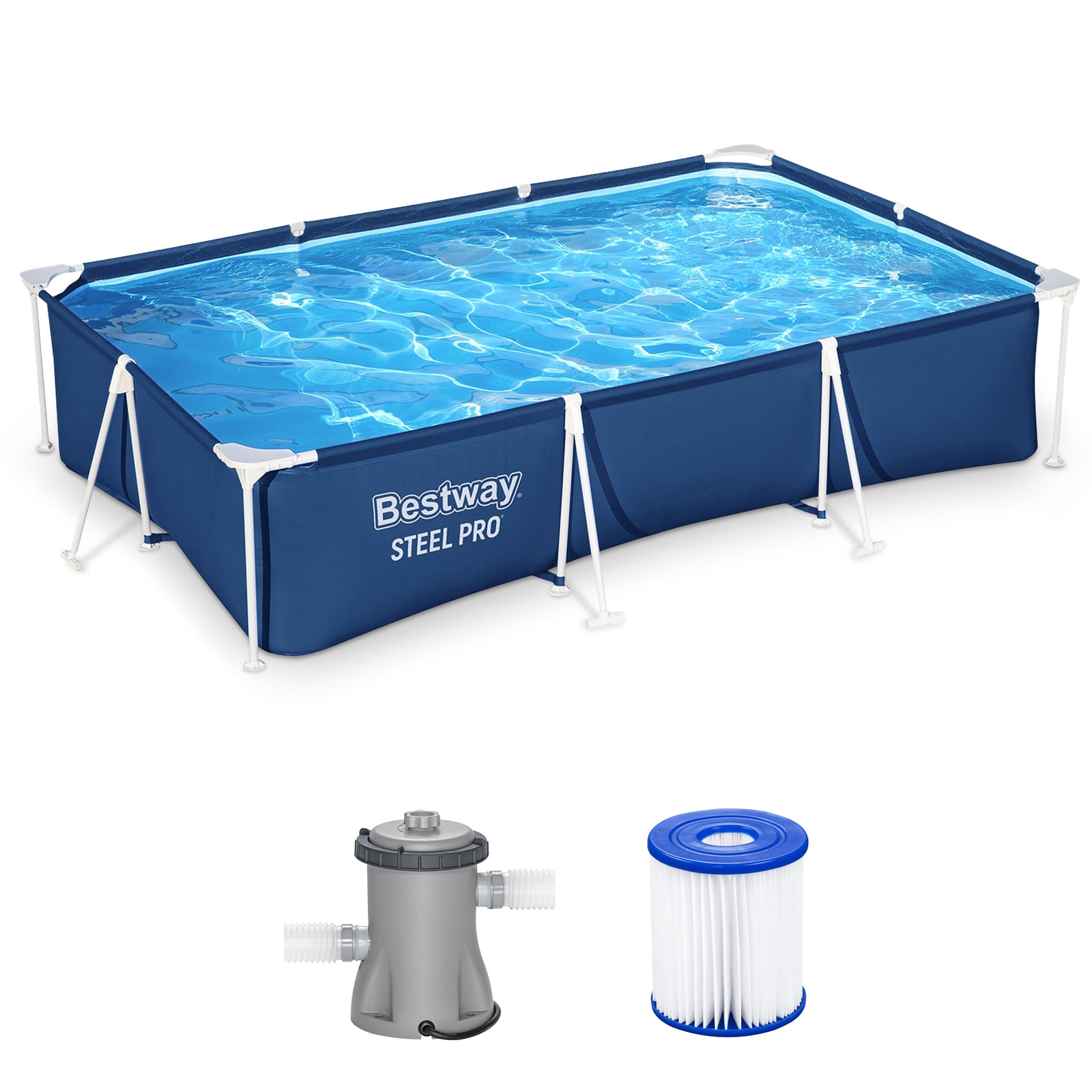 Bestway Steel Pro 9.8'x6.6'x26" Rectangular Above Ground Swimming Pool(Open Box) - VMInnovations