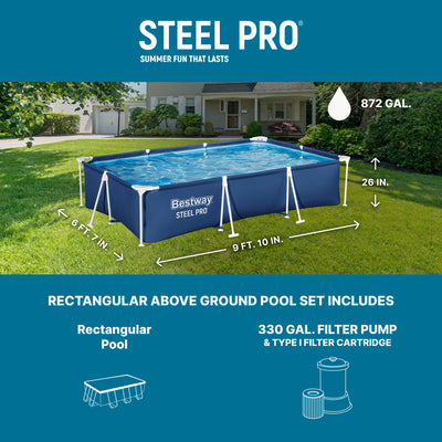 Bestway Steel Pro 9.8' x 6.6' x 26" Metal Frame Above Ground Pool w/ Filter Pump