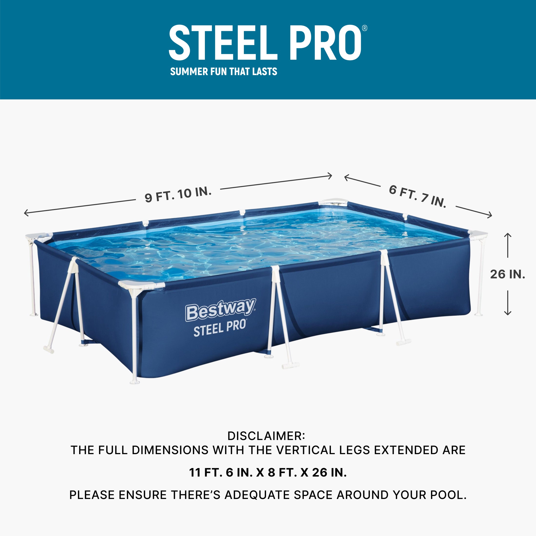 Bestway Steel Pro 9.8' x 6.6' x 26" Metal Frame Above Ground Pool w/ Filter Pump