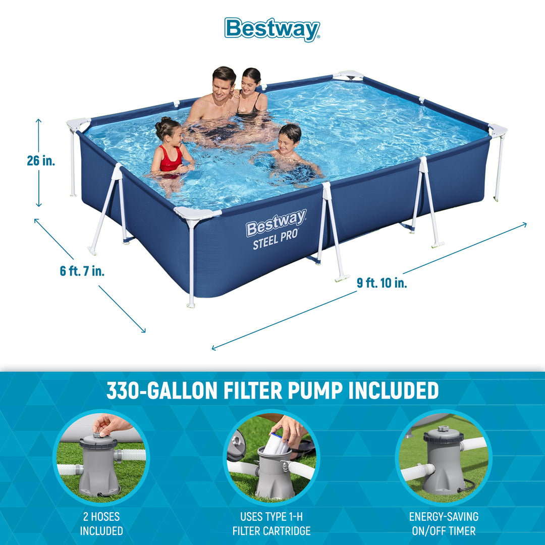 Bestway Steel Pro 9.8' x 6.6' x 26" Rectangular Above Ground Swimming Pool Set