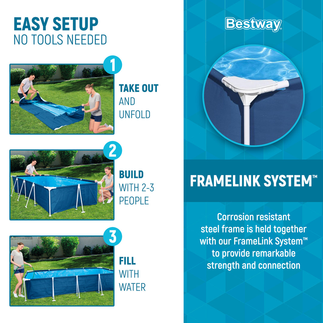 Bestway Steel Pro 9.8' x 6.6' x 26" Rectangular Above Ground Swimming Pool Set