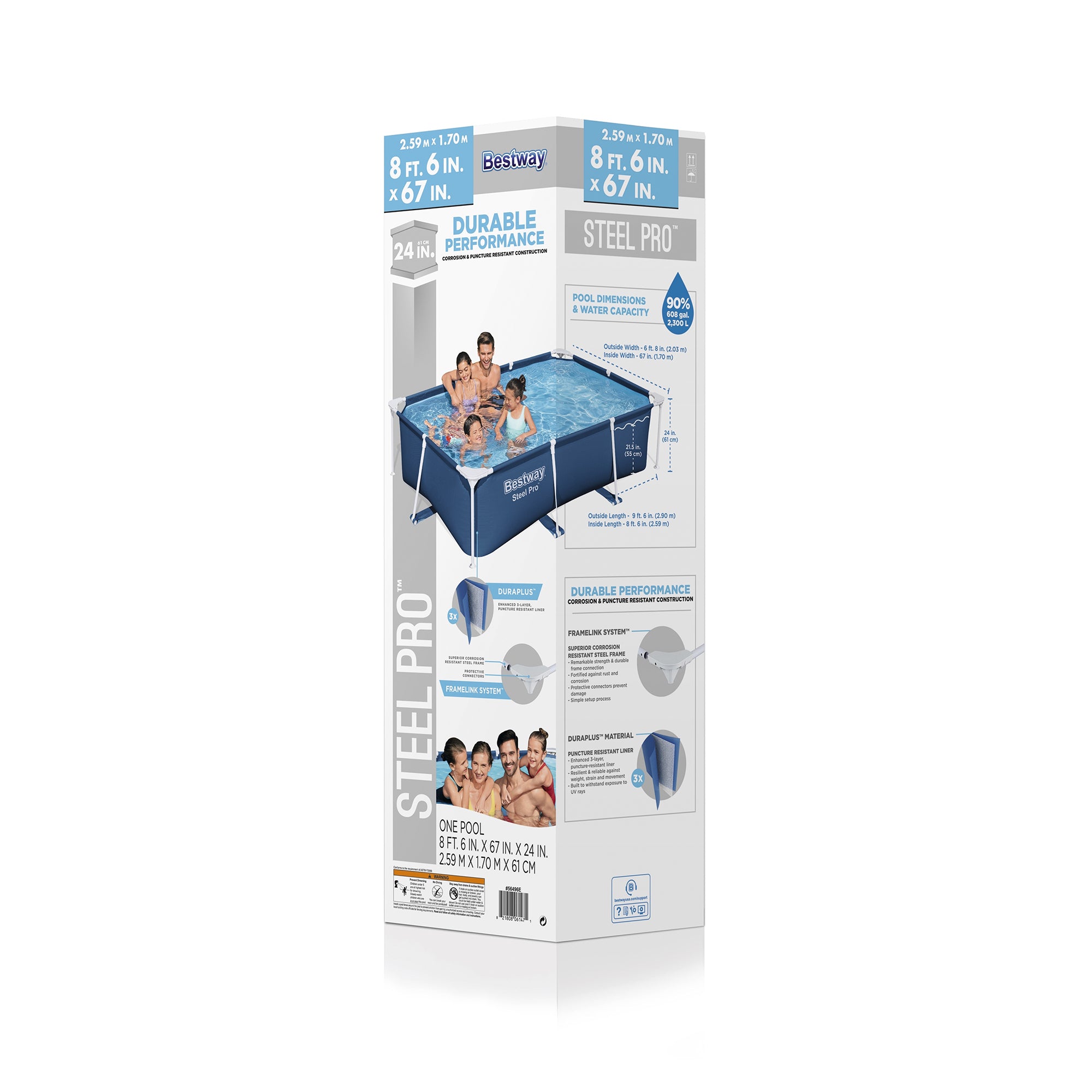 Bestway Steel Pro 8.5' x 5.6' x 2' Rectangular Ground Pool(Pool Only)(For Parts) - VMInnovations
