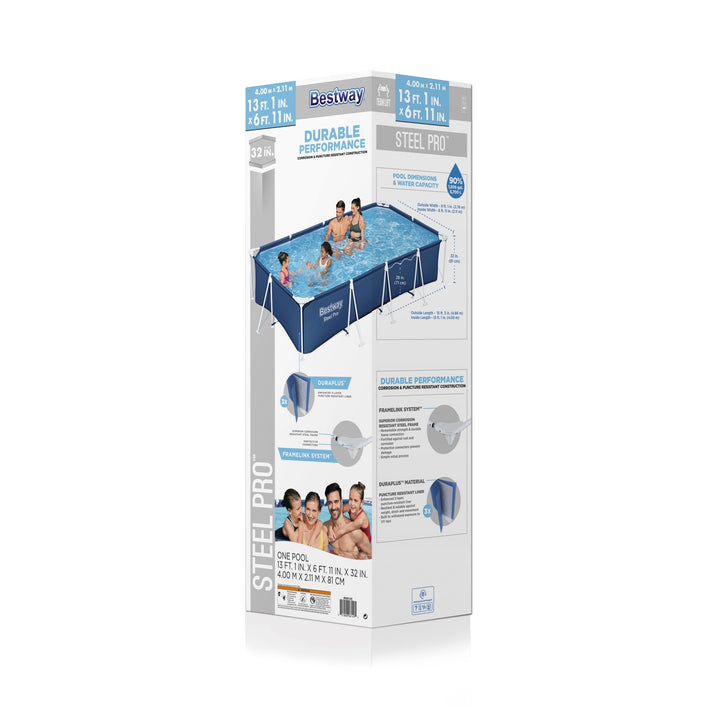 Bestway Steel Pro 13' x 7' x 32" Rectangular Above Ground Outdoor Swimming Pool