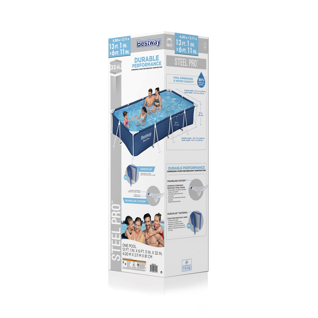 Bestway Steel Pro 13' x 7' x 32" Rectangular Above Ground Outdoor Swimming Pool