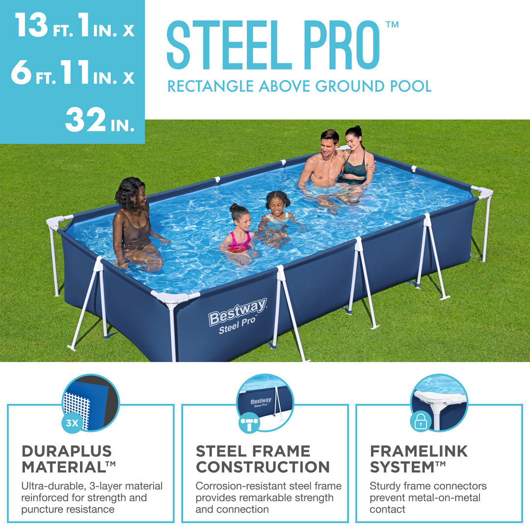 Bestway Steel Pro 13' x 7' x 32" Rectangular Above Ground Outdoor Swimming Pool