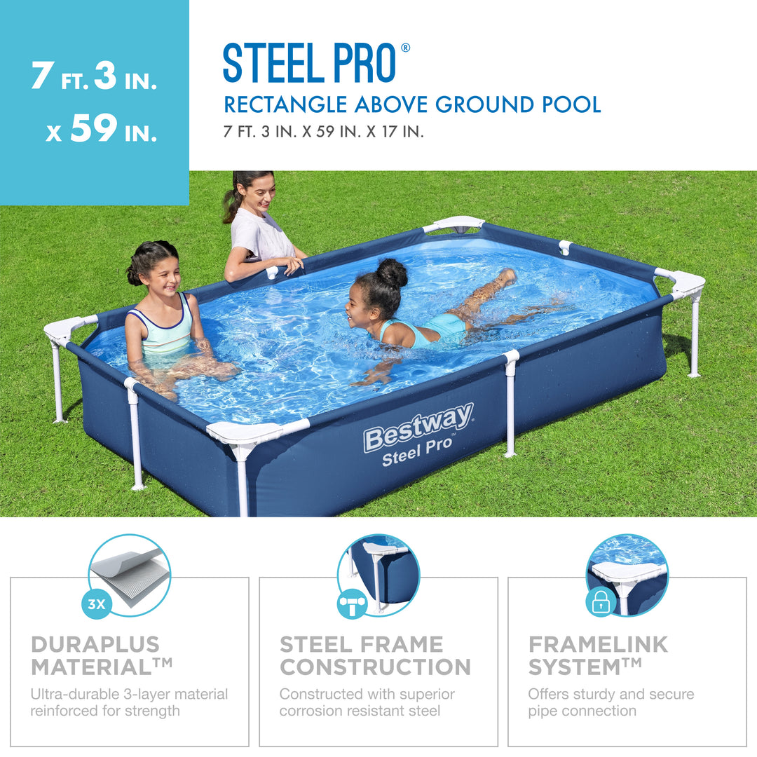 Bestway 7.25ft x 5ft x 17in Steel Pro Rectangular Above Ground Pool (For Parts)