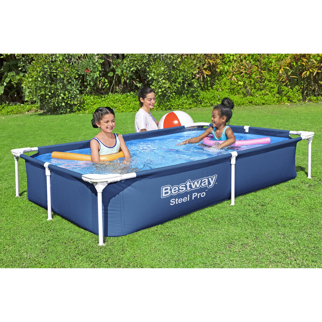 Bestway Steel Pro 87" x 59" x 17" Rectangular Above Ground Outdoor Swimming Pool