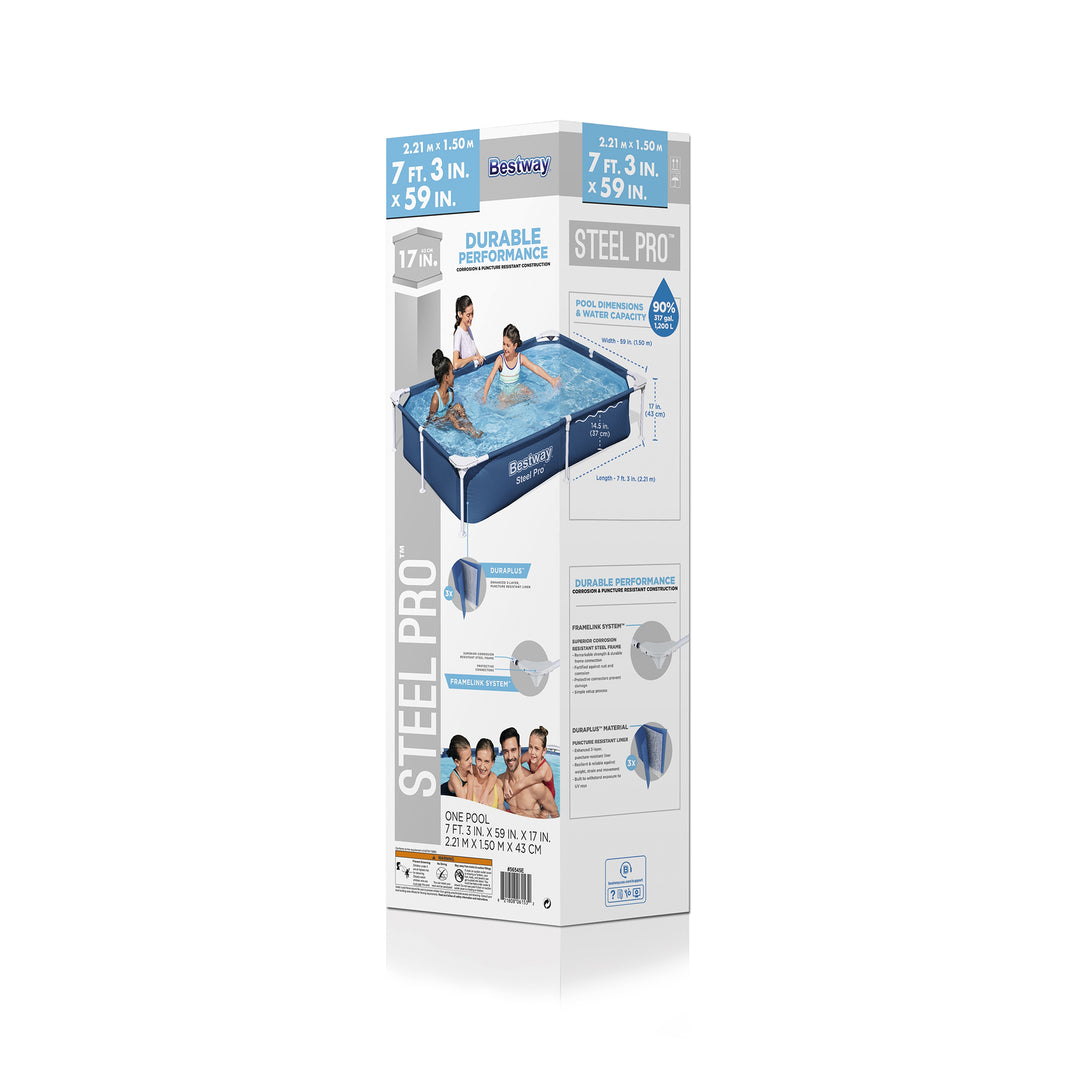 Bestway Steel Pro 87" x 59" x 17" Rectangular Above Ground Outdoor Swimming Pool