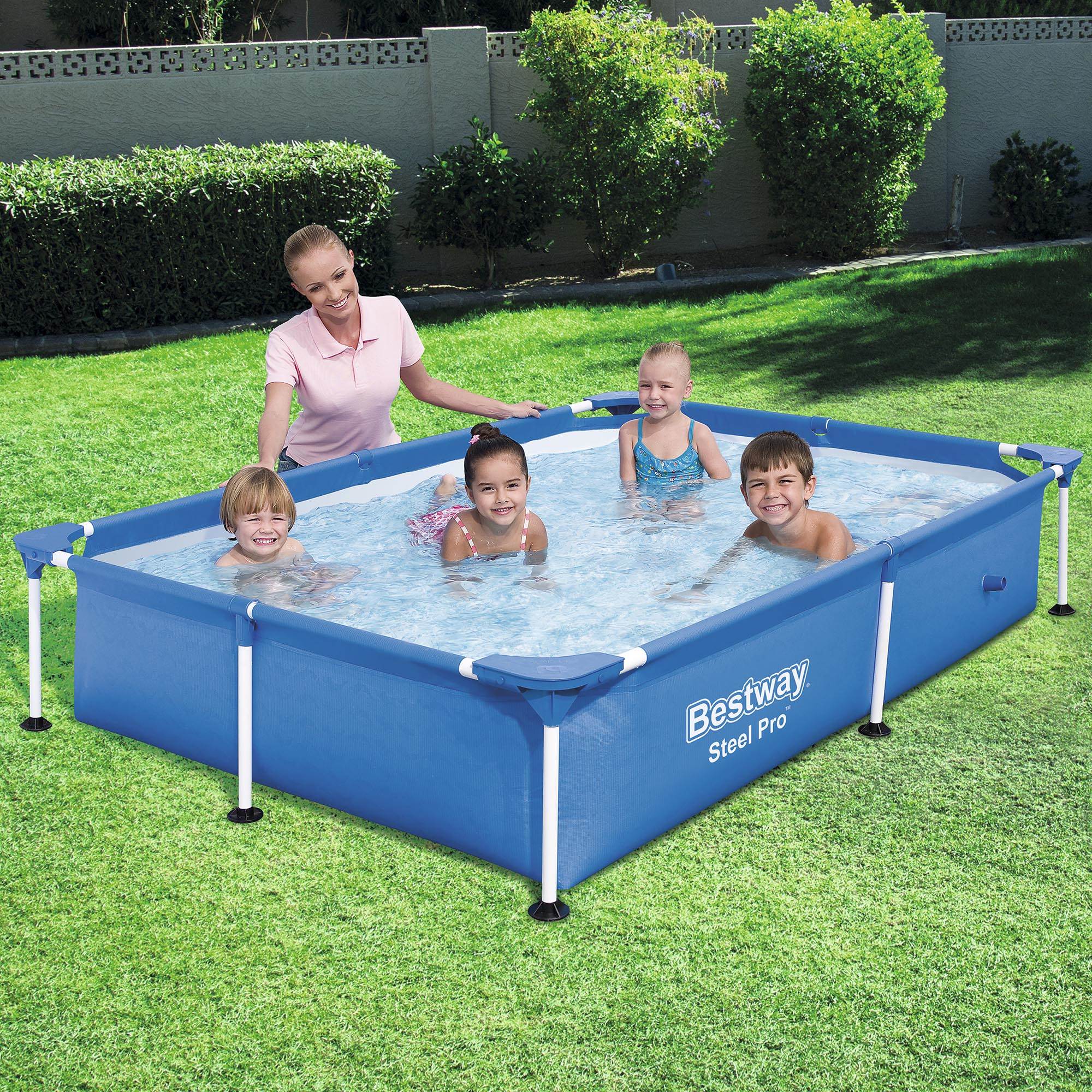 Bestway Steel Pro 7.25 x 5 x 1.4 Ft Rectangular Above Ground Kids Swimming Pool - VMInnovations