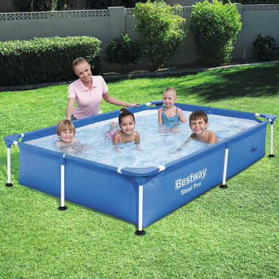 Bestway Steel Pro 7.25 x 5 x 1.4 Ft Rectangular Above Ground Kids Swimming Pool - VMInnovations