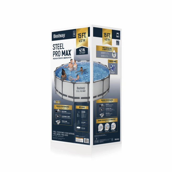 Bestway Steel Pro MAX 15'x42" Round Above Ground Swimming Pool with Pump & Cover