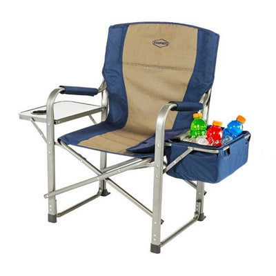 Kamp-Rite Portable Director's Chair w/Cooler, Cup Holder, & Side Table, Navy/Tan