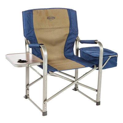 Kamp-Rite Portable Director's Chair w/Cooler, Cup Holder, & Side Table, Navy/Tan