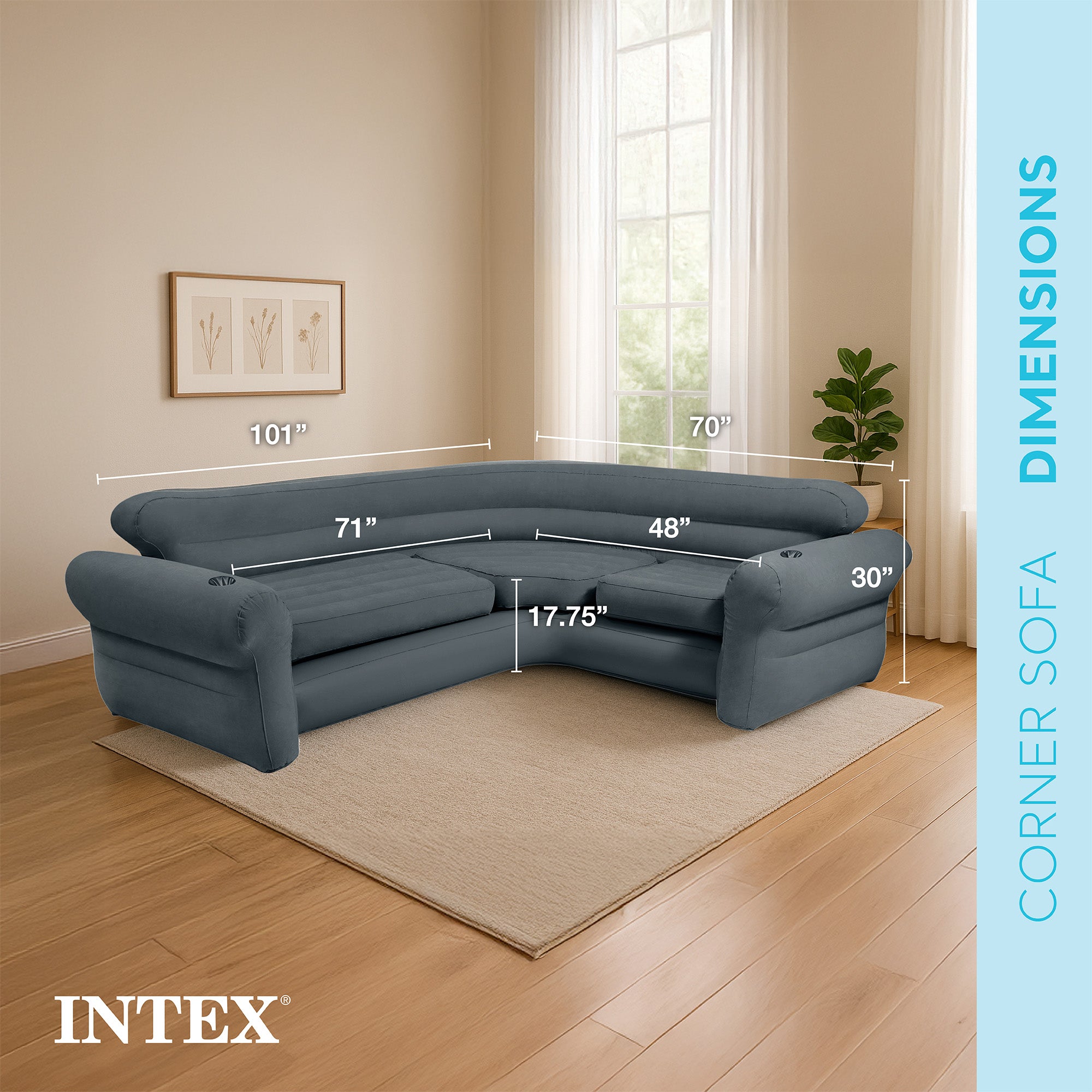Intex Inflatable Corner Couch Sectional Sofa w/ Cupholders (Open Box) (3 Pack) - VMInnovations