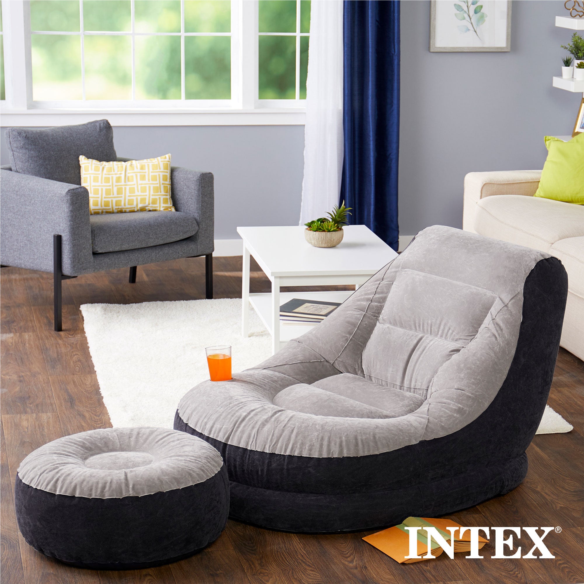 Intex Inflatable Ultra Lounge Chair With Cup Holder And Ottoman Set (4 Pack) - VMInnovations