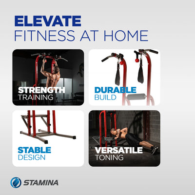 Stamina X Fortress Power Tower Home Gym Pull Up Fitness Workout Station, Red - VMInnovations