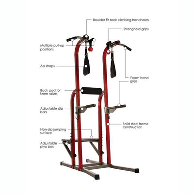 Stamina X Fortress Power Tower Home Gym Pull Up Fitness Workout Station, Red