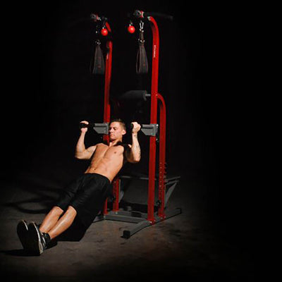 Stamina X Fortress Power Tower Home Gym Pull Up Fitness Workout Station, Red