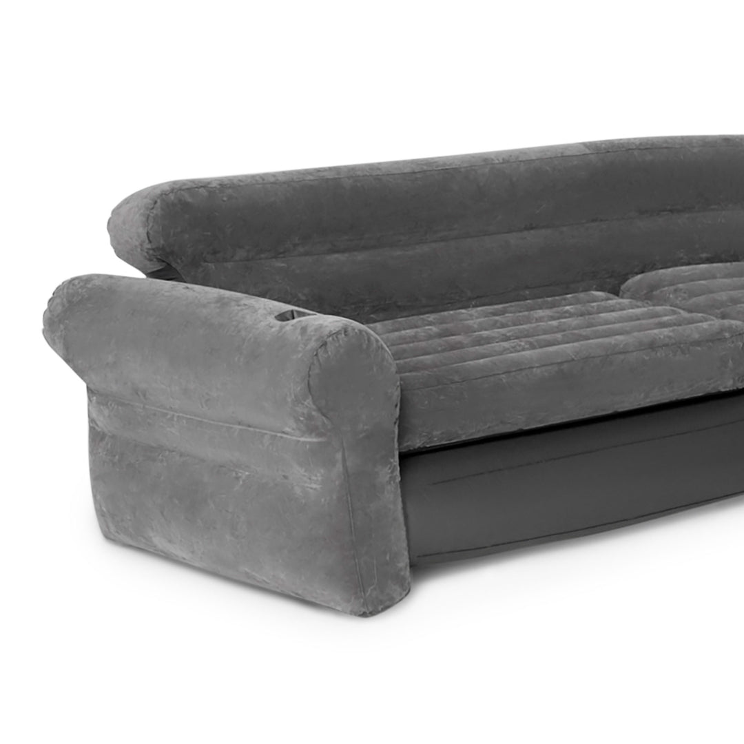 Intex Corner Sofa L-Shaped Inflatable Lounge Couch w/ Cupholders, Gray (2 Pack)