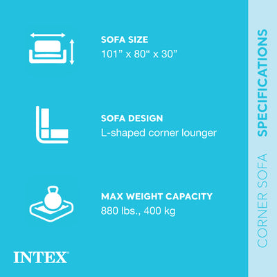 Intex Inflatable Corner Living Room Air Mattress Sectional Sofa Couch, Gray