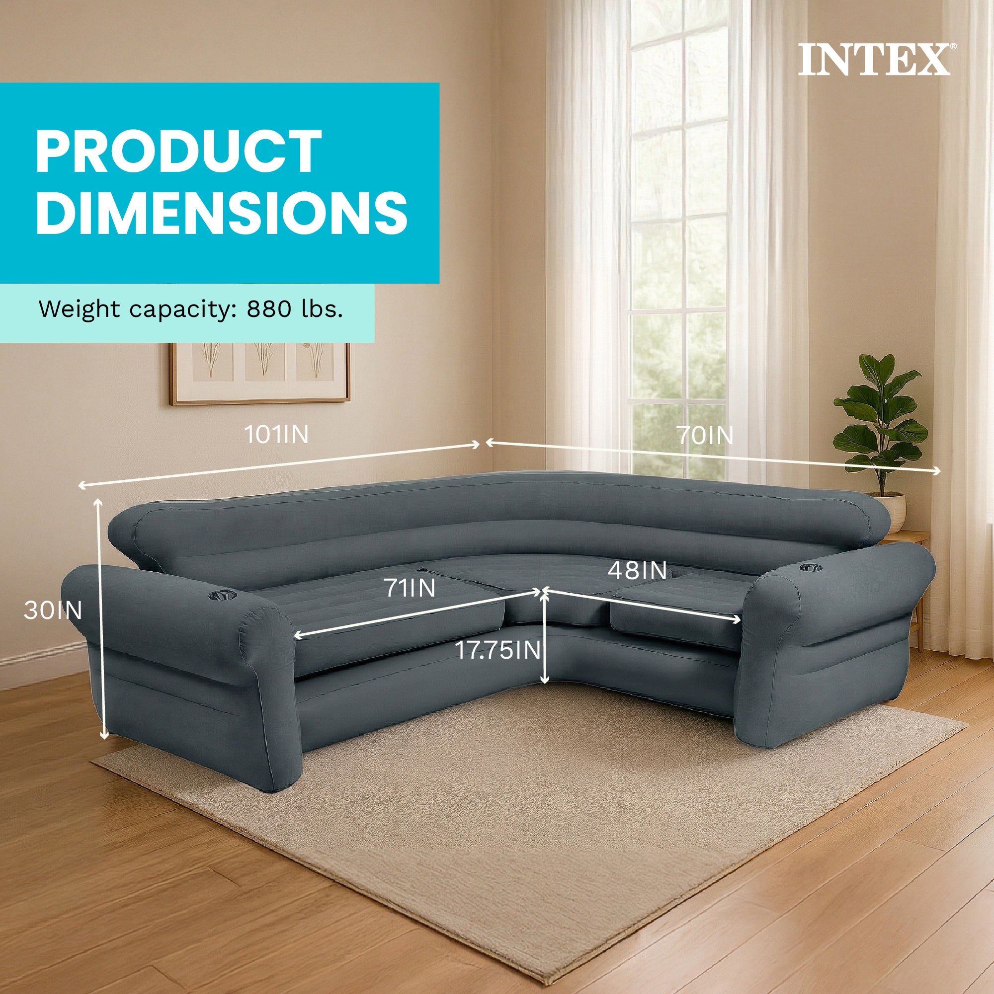 Intex Inflatable Corner Living Room Air Mattress Sectional Sofa Couch, Gray - VMInnovations