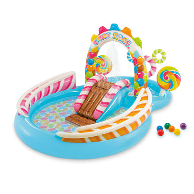 Kids Inflatable Candy Zone Play Center Splash Pool w/ Waterslide(Open Box)