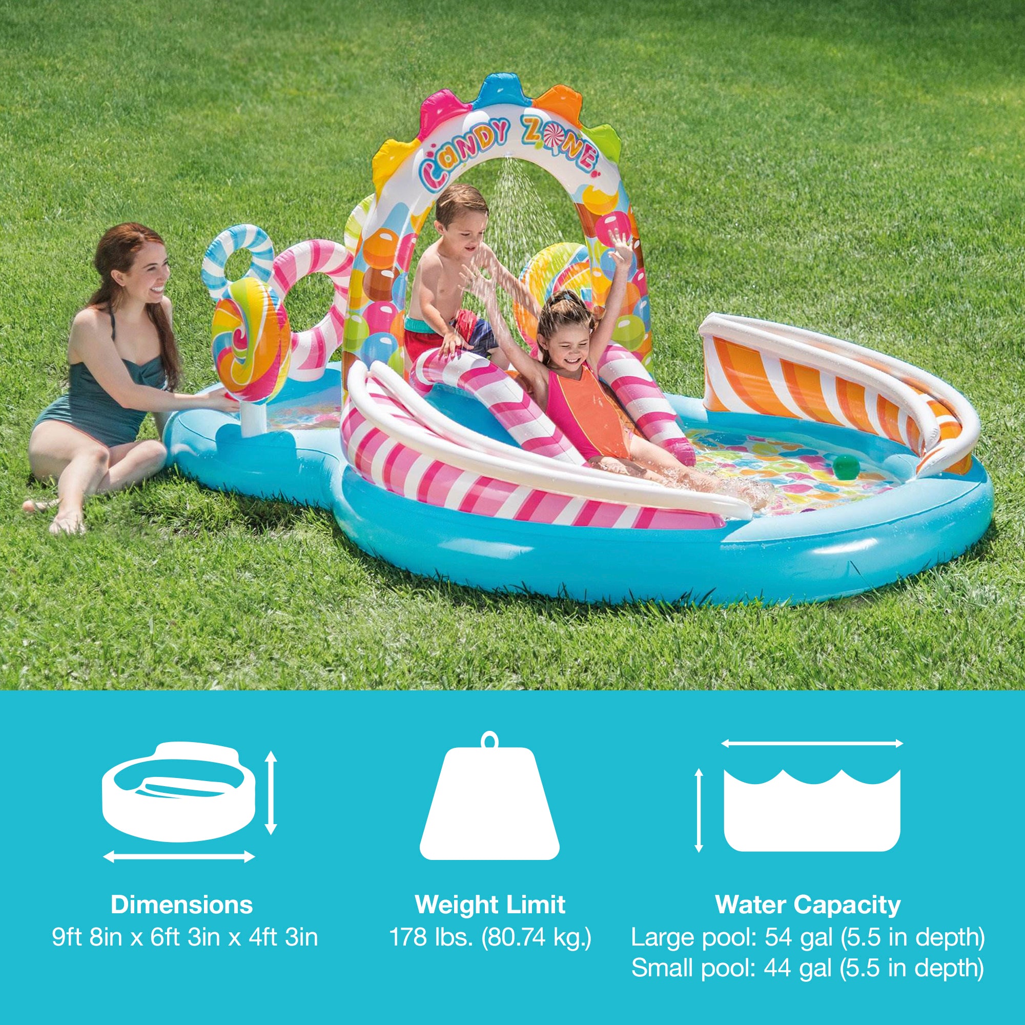 Intex 9ft x 6ft x 51in Kids Candy Zone Play Center Pool w/ Waterslide(For Parts)