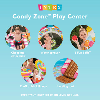 Intex 9ft x 6ft x 51in Kids Inflatable Candy Zone Play Center Pool w/ Waterslide