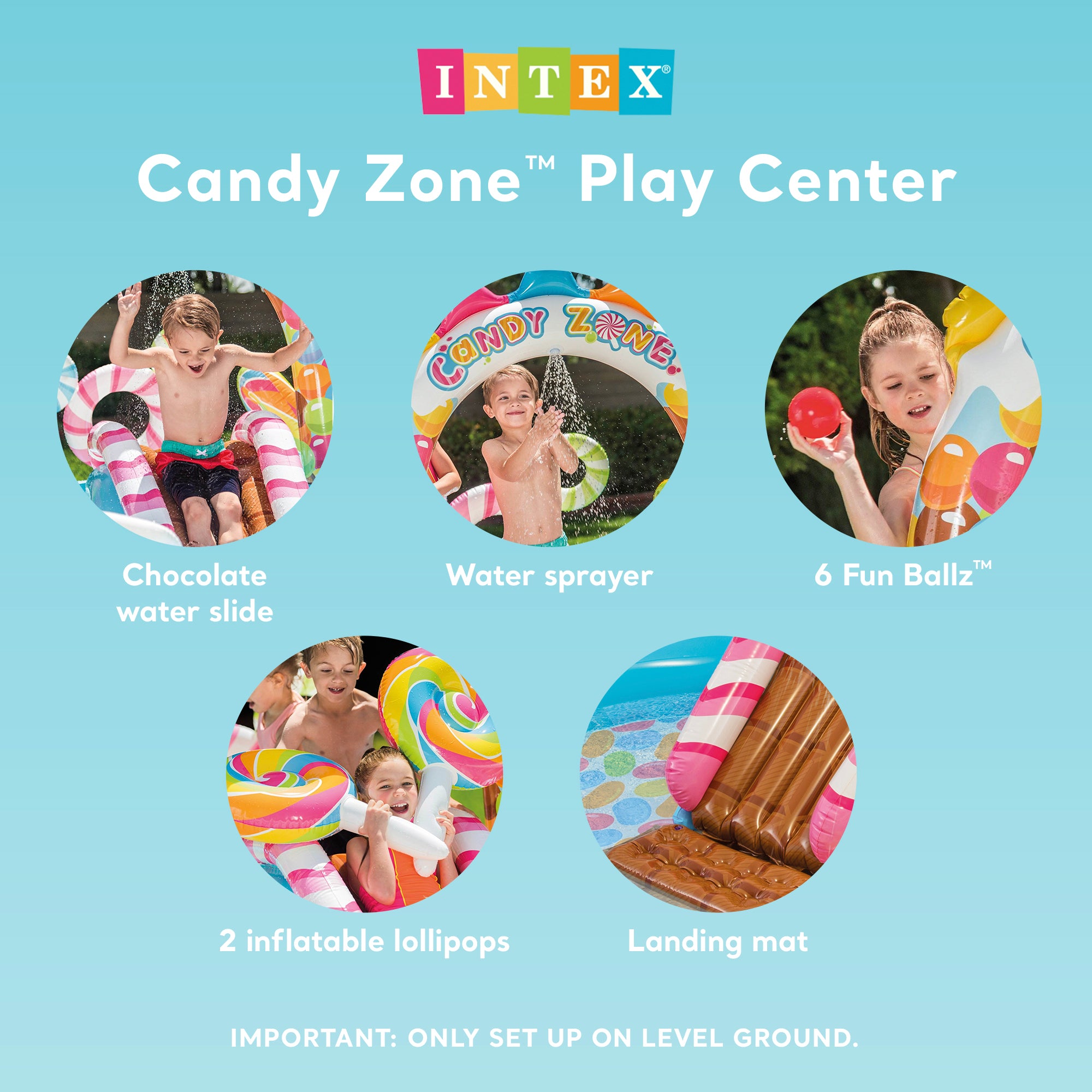 Intex 9ft x 6ft x 51in Kids Candy Zone Play Center Pool w/ Waterslide(For Parts)