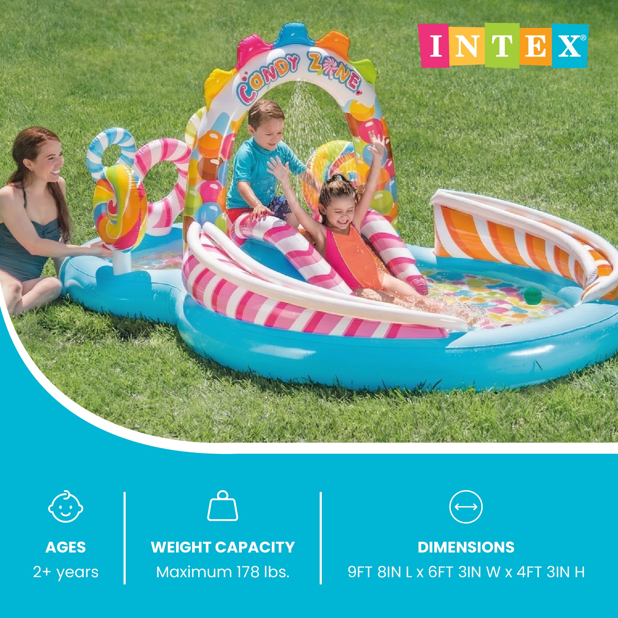 Intex 9'x6'x51" Inflatable Candy Zone Play Center Pool w/ Waterslide(Open Box)