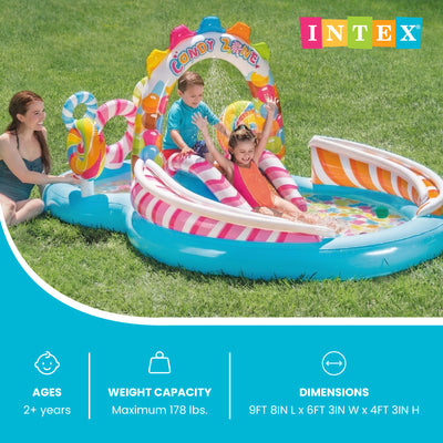 Intex 9'x6'x51" Inflatable Candy Zone Play Center Pool w/ Waterslide(Open Box)