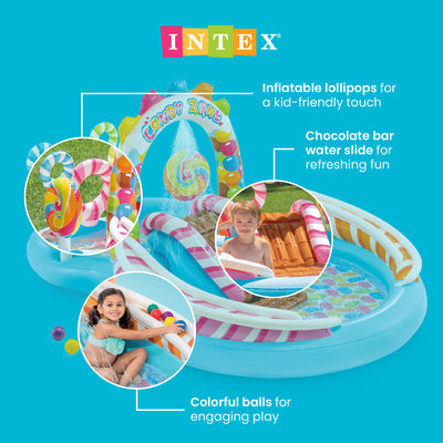 Intex 9'x6'x51" Inflatable Candy Zone Play Center Pool w/ Waterslide(Open Box)