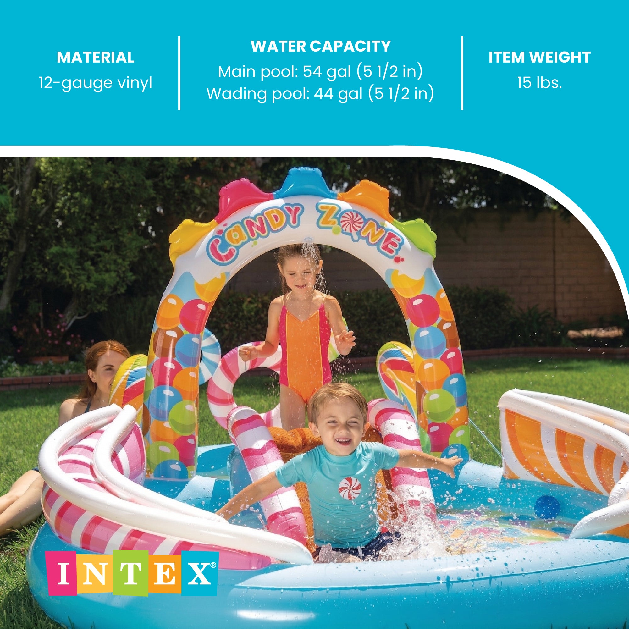 Intex 9'x6'x51" Inflatable Candy Zone Play Center Pool w/ Waterslide(Open Box)