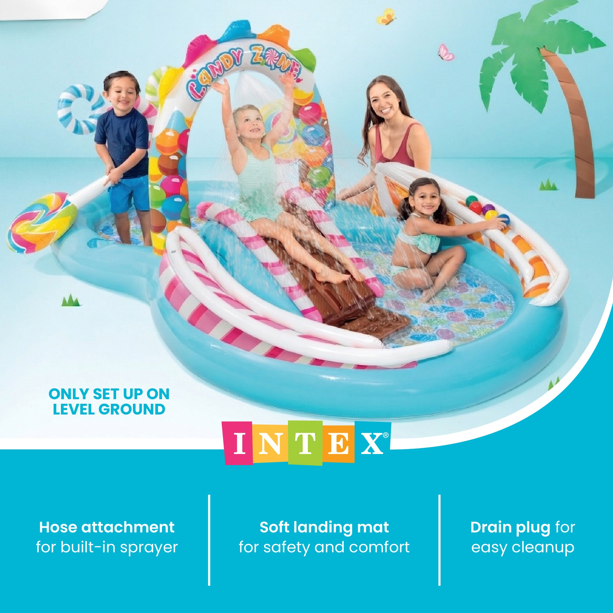 Intex 9'x6'x51" Inflatable Candy Zone Play Center Pool w/ Waterslide(Open Box)