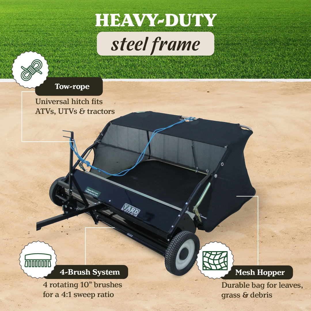 Yard Tuff 42" Quick Assembly Tow Style Lawn Sweeper for Debris, Leaves, & More - VMInnovations