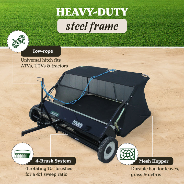 Yard Tuff 42" Quick Assembly Tow Style Lawn Sweeper for Debris, Leaves, & More - VMInnovations