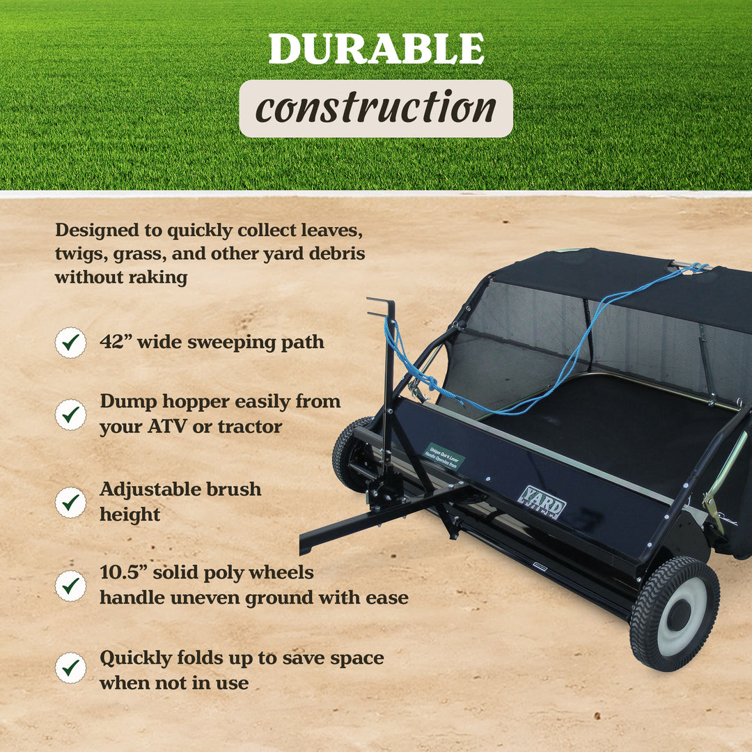 Yard Tuff 42" Quick Assembly Tow Style Lawn Sweeper for Debris, Leaves, & More - VMInnovations