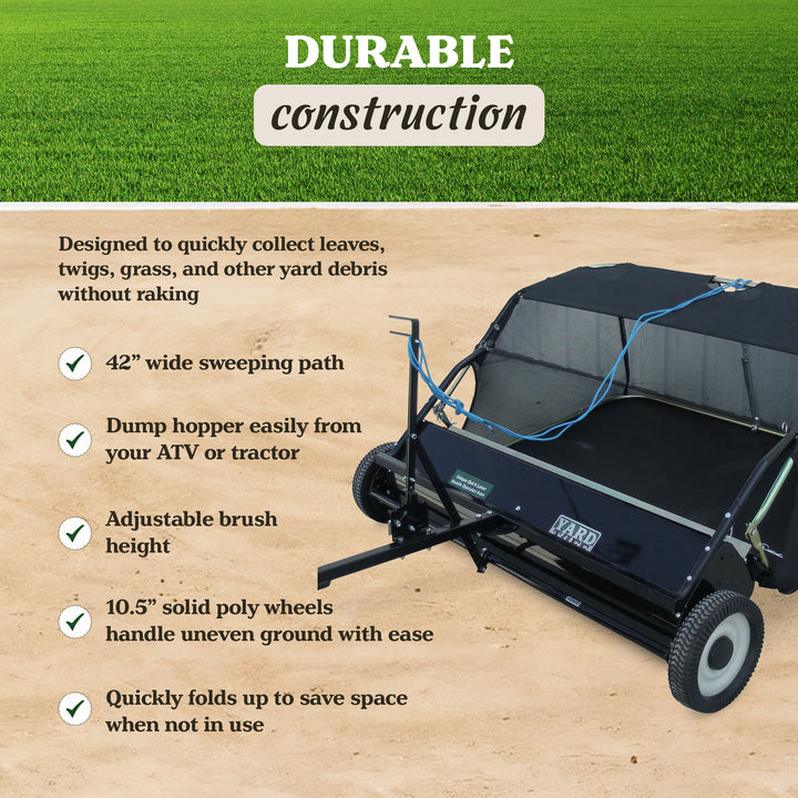 Yard Tuff 42" Quick Assembly Tow Style Lawn Sweeper for Debris, Leaves, & More - VMInnovations
