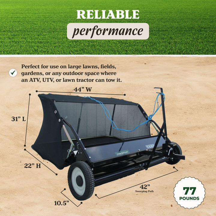 Yard Tuff 42" Quick Assembly Tow Style Lawn Sweeper for Debris, Leaves, & More - VMInnovations