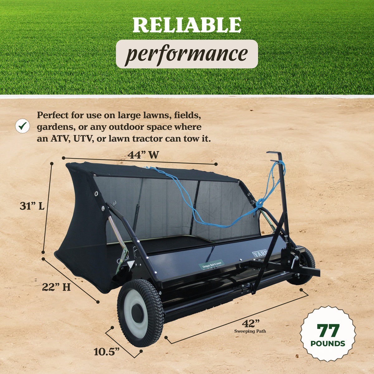 Yard Tuff 42" Quick Assembly Tow Style Lawn Sweeper for Yard Debris (Open Box)