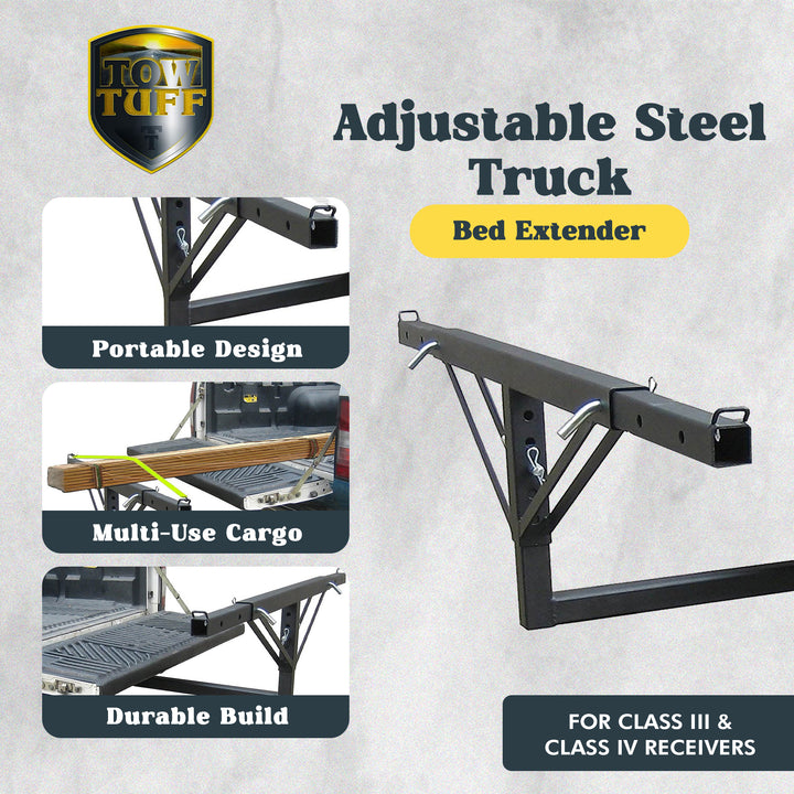 Tow Tuff Adjustable Steel Truck Bed Extender for Class III & Class IV Receivers - VMInnovations