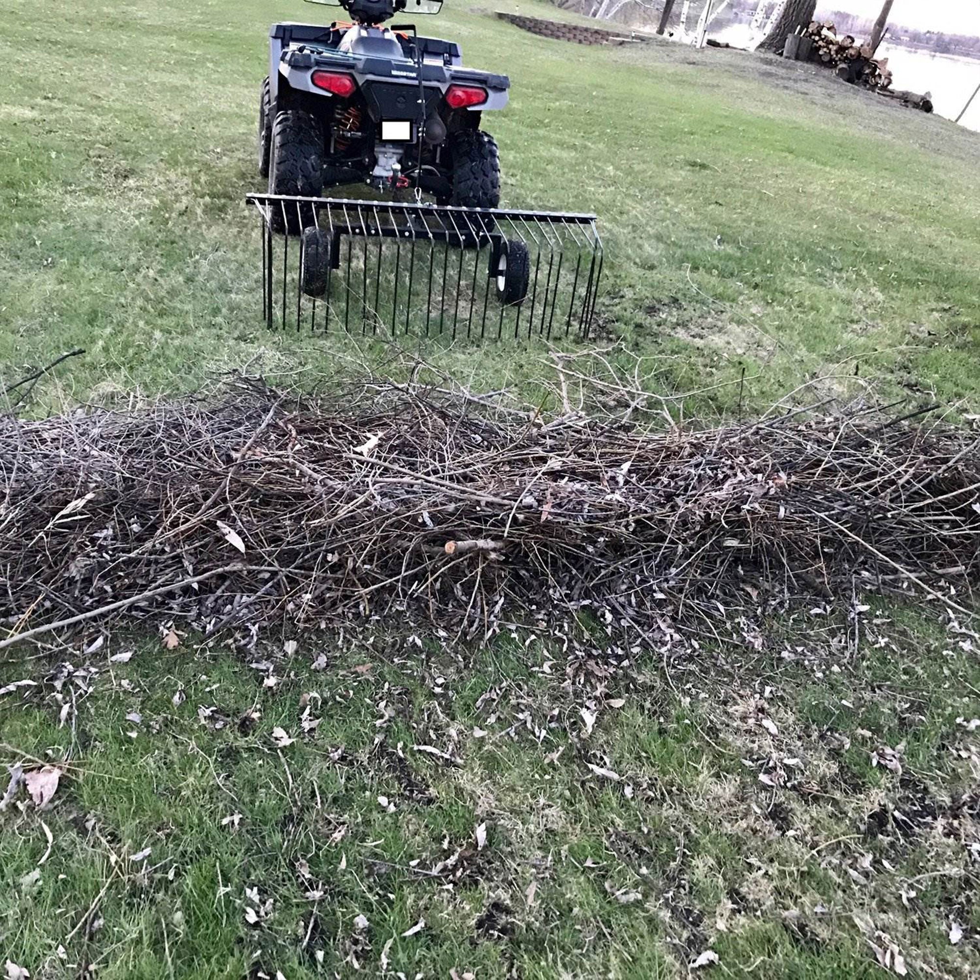Yard Tuff 60" Pine Straw Outdoor Garden Rake for ATV / UTV (Open Box) - VMInnovations