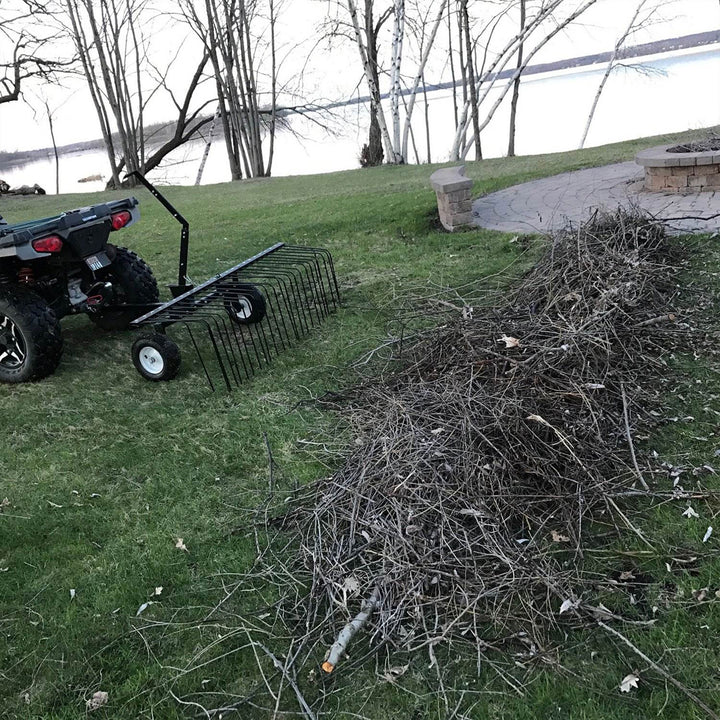 Yard Tuff 60" ATV Tow Behind Steel Lawn Landscape Rake w/ Wheels & Handle (Used)
