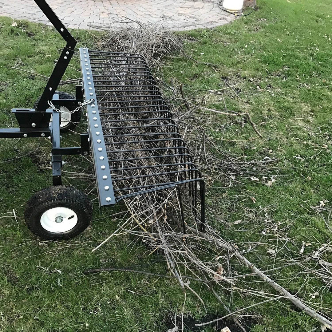 Yard Tuff 60" ATV Tow Behind Steel Lawn Landscape Rake w/ Wheels & Handle (Used)