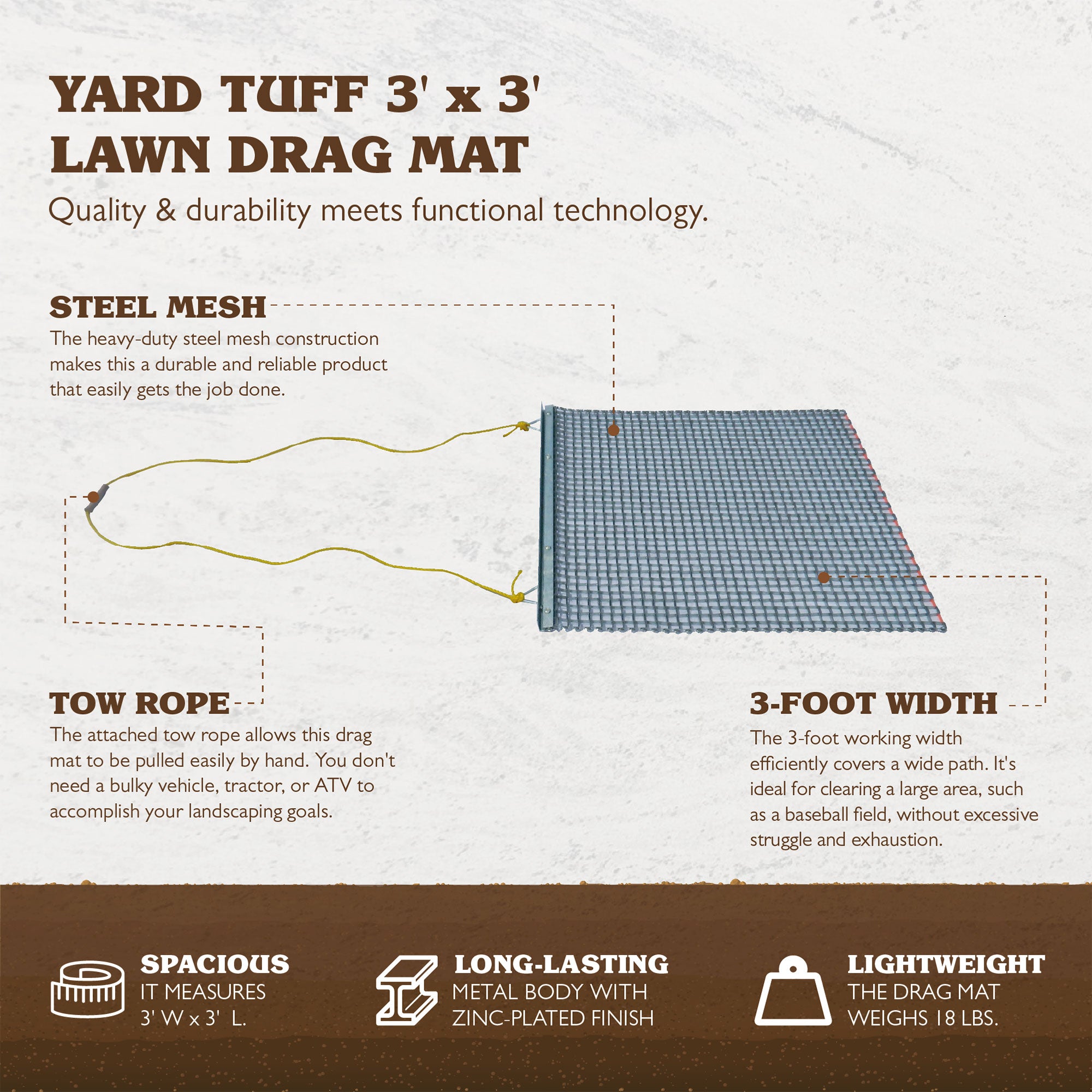 Yard Tuff ATV/UTV 3' x 3' Zinc Plated Field Surface Leveling Drag Mat (Open Box) - VMInnovations