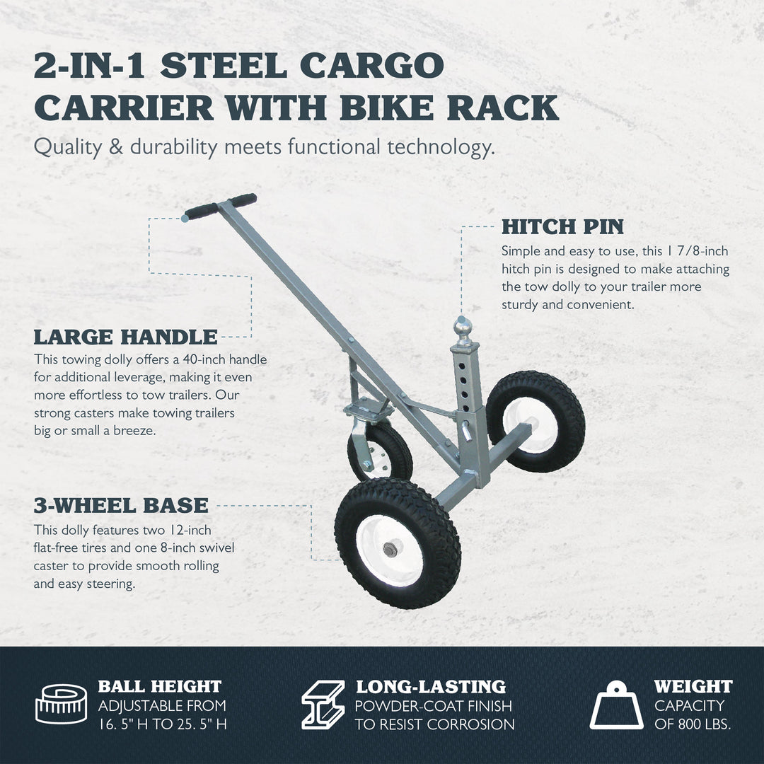 Tow Tuff Adjustable Solid Steel 800lb Capacity Trailer Dolly w/Caster (Open Box)